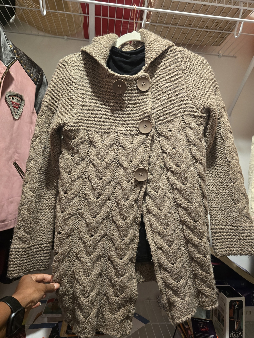 vintage Y2K BCBG Max Azria chunBeige Chunky Cable Knit Button-Front Sweater Coat